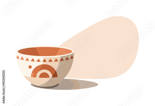 Hand-painted ceramic bowl with geometric tribal patterns and earthy tones