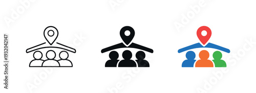 Within civic life context appears a social participation icon combining abstract figures and shared space cues to suggest local