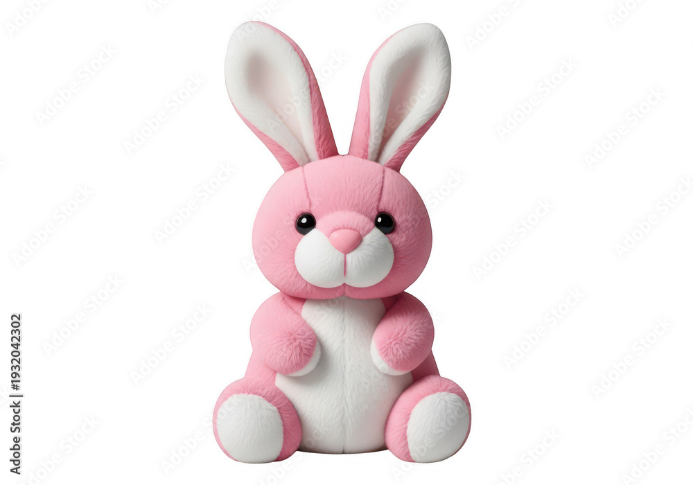 Obraz premium A pink stuffed bunny with white ears and feet isolated on transparent background