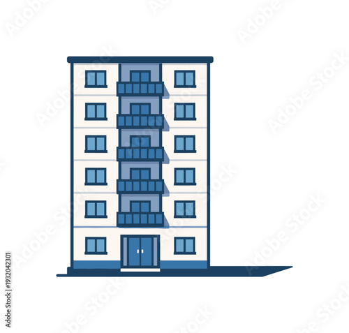 Modern apartment building with balconies and windows, minimalist flat design style