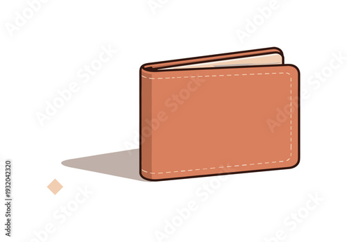 Minimalist illustration of an open brown leather wallet casting a shadow on a plain background