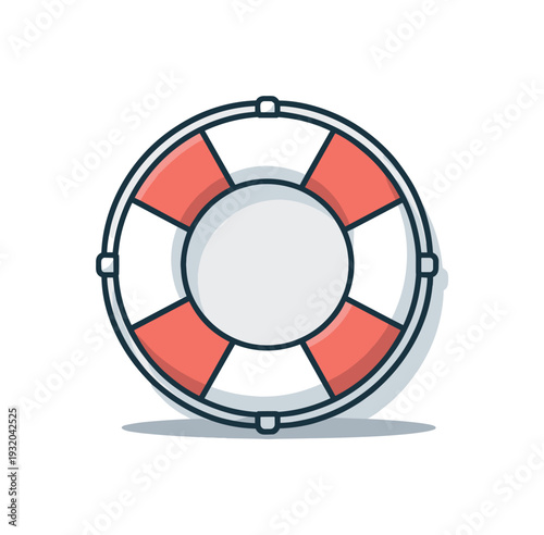 Simple illustration of a life preserver ring with red and white sections on a light gray background