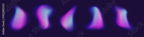 Neon liquid blob shapes with fractal glass effect. Smooth vibrant futuristic stripes, prismatic hologram vector set