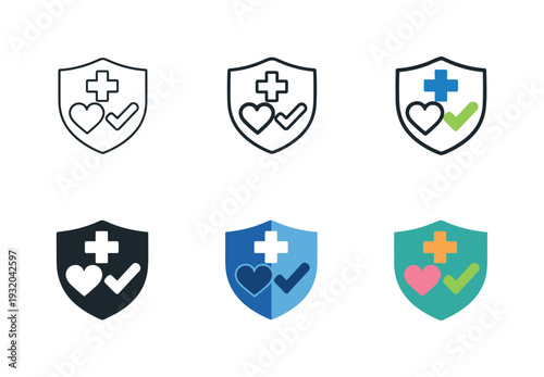 Health protection icon showing a shield with medical cross, heart, and checkmark, representing preventive medicine, proactive