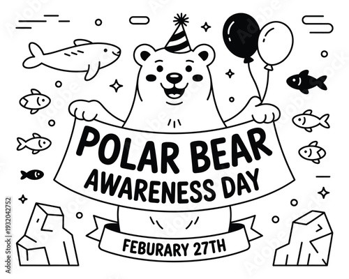 Polar bear holds banner for awareness day.