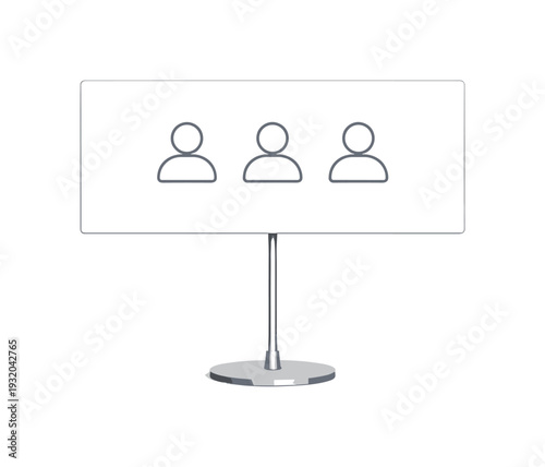 Industry meetup scene illustrated by a name placard on a stand with clean edges and centered label area reduced to a minimalist