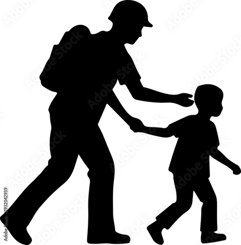 Volunteer Helping Refugee Silhouette Concept, Humanitarian Aid Vector