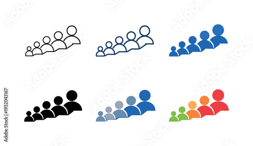 Audience development symbol showing interconnected person icons increasing in scale and quantity to convey growth over time,
