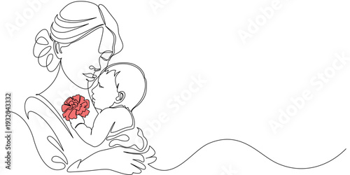 Mother and baby line art vector illustration, mothers day celebration illustration