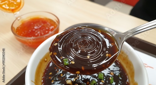 Delicious grass jelly dessert with sweet sauce and toppings.