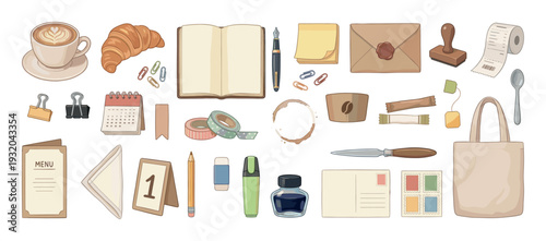 Collection of stationery and cafe items, perfect for journaling and planning