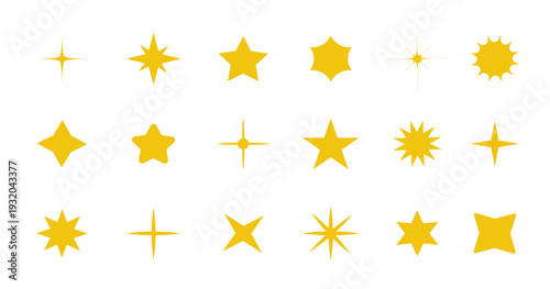 Stars sparkle icon. Sparkles yellow symbols set. Bursts with bright light effect. Vector illustration