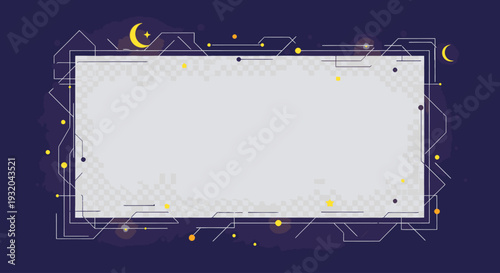 a white rectangle with a dark blue background and stars.