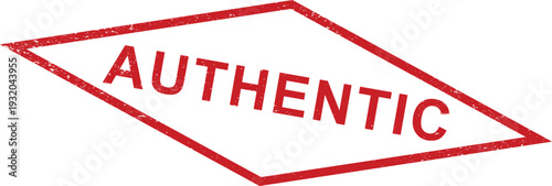 Red Authentic Stamp with Grunge Texture and White Background Showing a Diamond Shape
