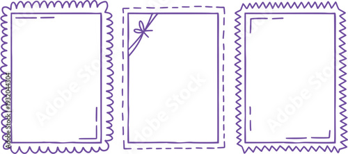 Hand drawn purple border frames collection for scrapbook design or photo collage