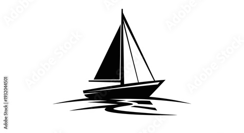Silhouette of a sailboat on water with reflections in black and white