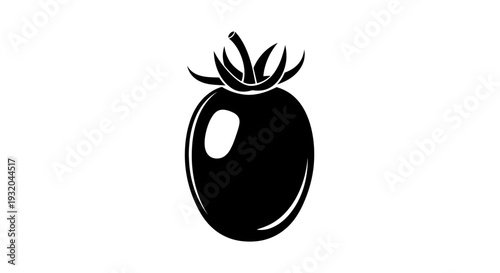 Black and white illustration of a tomato fruit isolated on white background