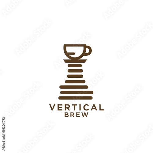 Minimalist stacked line coffee cup logo for cafe and professional roastery Vertical Brew