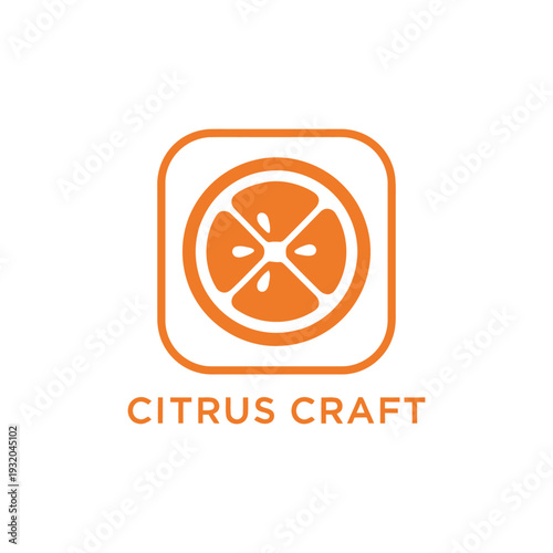 Orange slice in rounded square logo for fresh juice beverage Citrus Craft