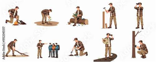 Flat Illustration Set of Diverse Outdoor Man Activities and Representations