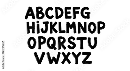 textured hand drawn alphabet bold uppercase letters in a brush stroke font on white ideal for educational and creative design.