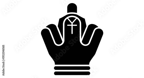 hand making a middle finger gesture stylized as a grave with a cross symbolizing religious defiance and anti-establishment protest