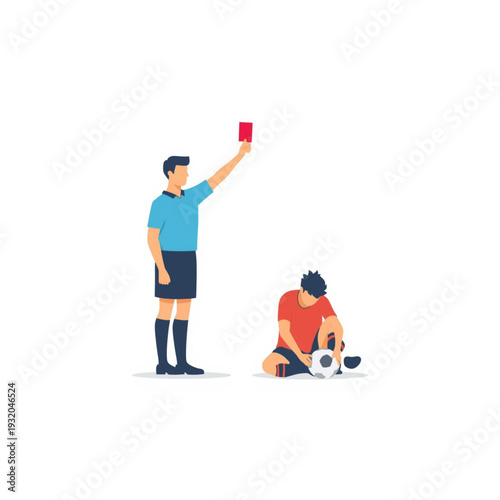Soccer referee showing red card to player 