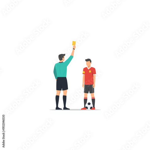 Soccer referee showing yellow card to player during match