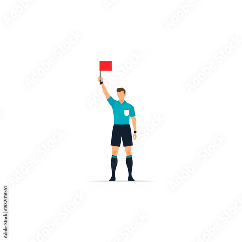 Soccer referee holding red card in a match