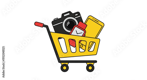 shopping cart with camera and gadgets