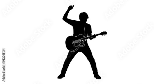 silhouette of a man playing guitar and rock on