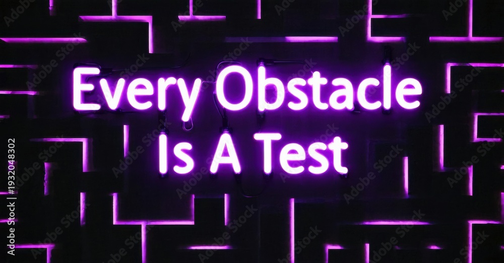 Fototapeta premium Bright purple neon sign displays motivational phrase against dark background. Simple typography, modern aesthetic.