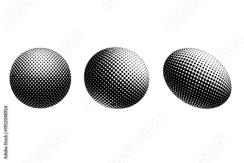 Basic halftone dot texture pattern. A single halftone dot texture pattern shown in three views: straight-on view, slight tilt view, and diagonal