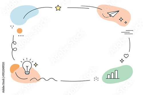 Editorial style abstract backgrounds. Soft abstract frame created by shapes and lines surrounding empty center space. Clean versatile design for