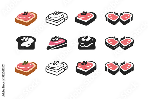 pate. Icon set. Set Logo of pate: pate spread on toast. harmonious logo variations of the same emblematic concept, each with different artistic interpretation