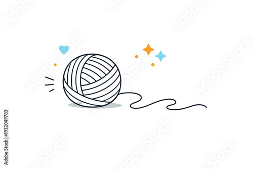 Domestic string still life. A ball of string with a short length unrolled, soft curves and natural shape on a tidy surface. Material calm and visual lightness.