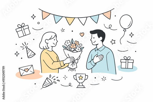 Soft pastel celebration background. Gentle color accents and organic shapes forming a quiet celebratory mood without visual noise. Editorial composition