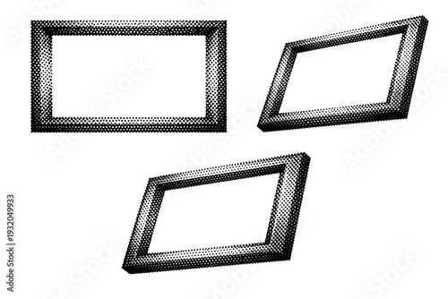 Decorative dot-pattern frame shown as a single graphic border object displayed in frontal view, angled orientation, and three-quarter view for dimensional