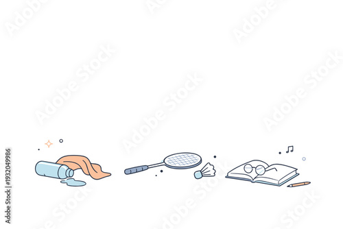 Silence after activity. A wide composition with empty space dominating, while small details suggest something just ended. The illustration highlights pause,