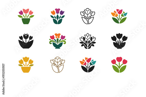 Flower arranging and floral design. Icon set. Set Logo of Flower arranging and floral design: abstract floral pattern. harmonious logo variations of the same