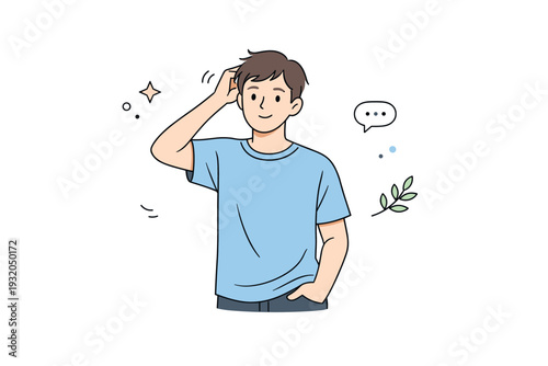 People scratching head casually. A person stands relaxed, lightly scratching their head with an easy posture and neutral expression. The scene feels informal