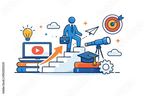Skill development through online courses emphasizing career growth and lifelong learning opportunities. A purposeful scene expressing ambition, progress, and