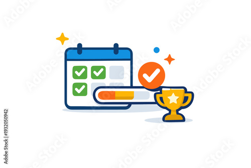 Daily productivity tools representing habit tracking with a small progress bar and check marks forming a compact visual metaphor of consistency and daily wins.