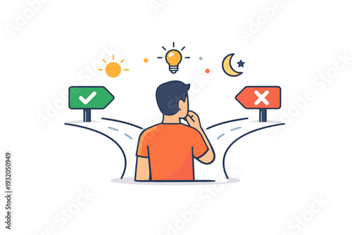 Intentional living as conscious decision making shown by a person choosing between clearly defined paths, emphasizing awareness, responsibility, and direction.