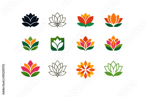 Exotic plants. Icon set. Set Logo of Exotic plants: exotic flower bloom. harmonious logo variations of the same emblematic concept, each with different