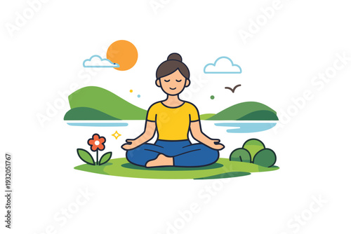 Spring mindfulness gentle moment of stillness with minimal landscape and warm daylight, expressing clarity, softness, and mindful presence. A compact editorial