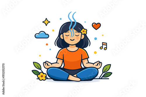 Micro joys and mindfulness expressed through a calm moment of deep breathing with subtle sparkle elements, communicating pause, relief, and inner balance. An
