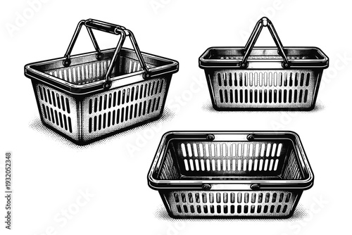 Shopping Basket ? minimal blank basket. A shopping basket with clean surfaces and no branding, focusing on accurate geometry and structure, shown as one