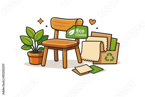 Sustainable interior design trend featuring eco friendly materials and conscious living aesthetics A cozy room scene centered around a wooden chair with a