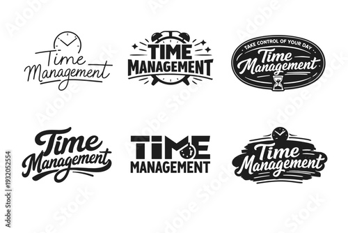 Time Management. Set lettering. harmonious lettering variations of the same emblematic concept, each with different artistic interpretation (Modern minimal